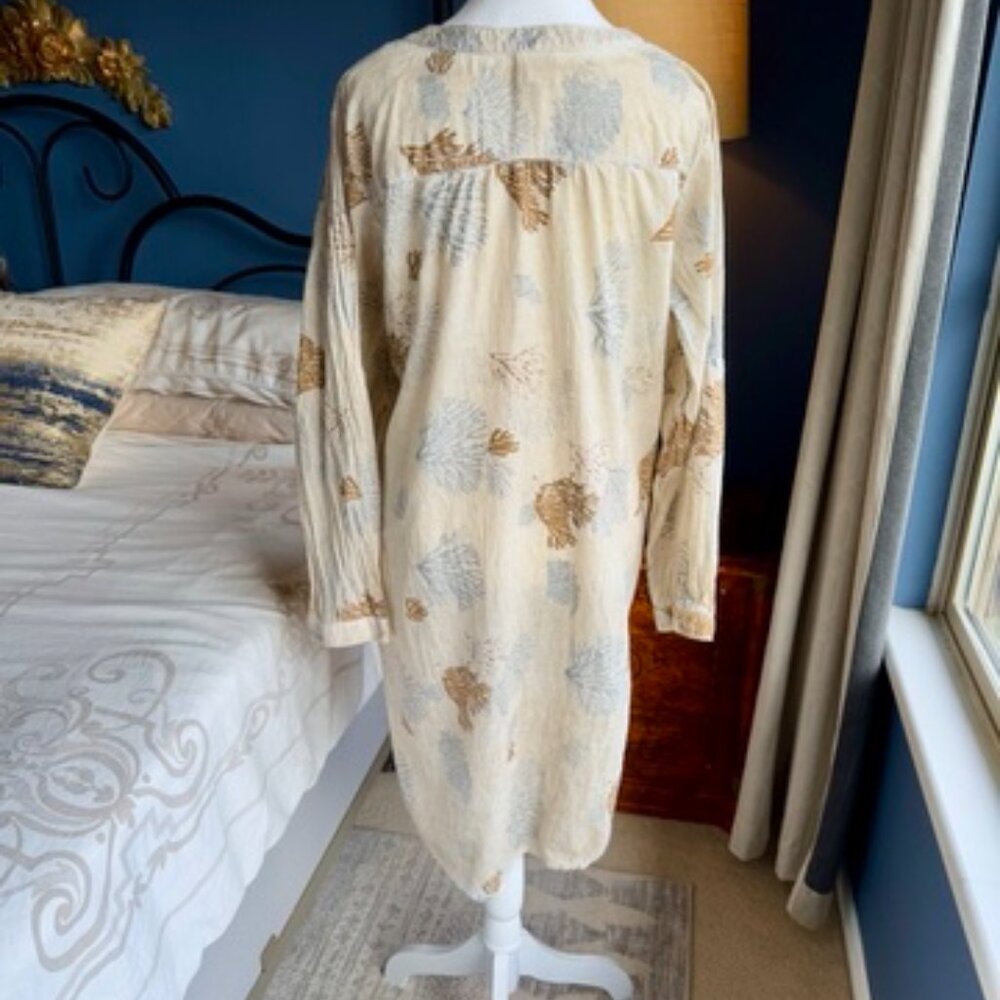Beige With Beaded Shimmery Coral Print Beach Cover Up - Picture 5 of 12